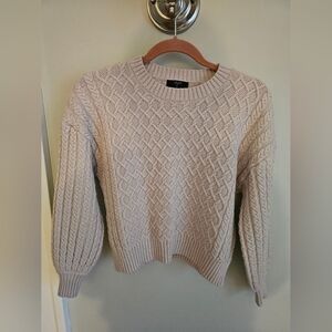 EUC Tahari Women's Taupe Cableknit Sweater Size XS